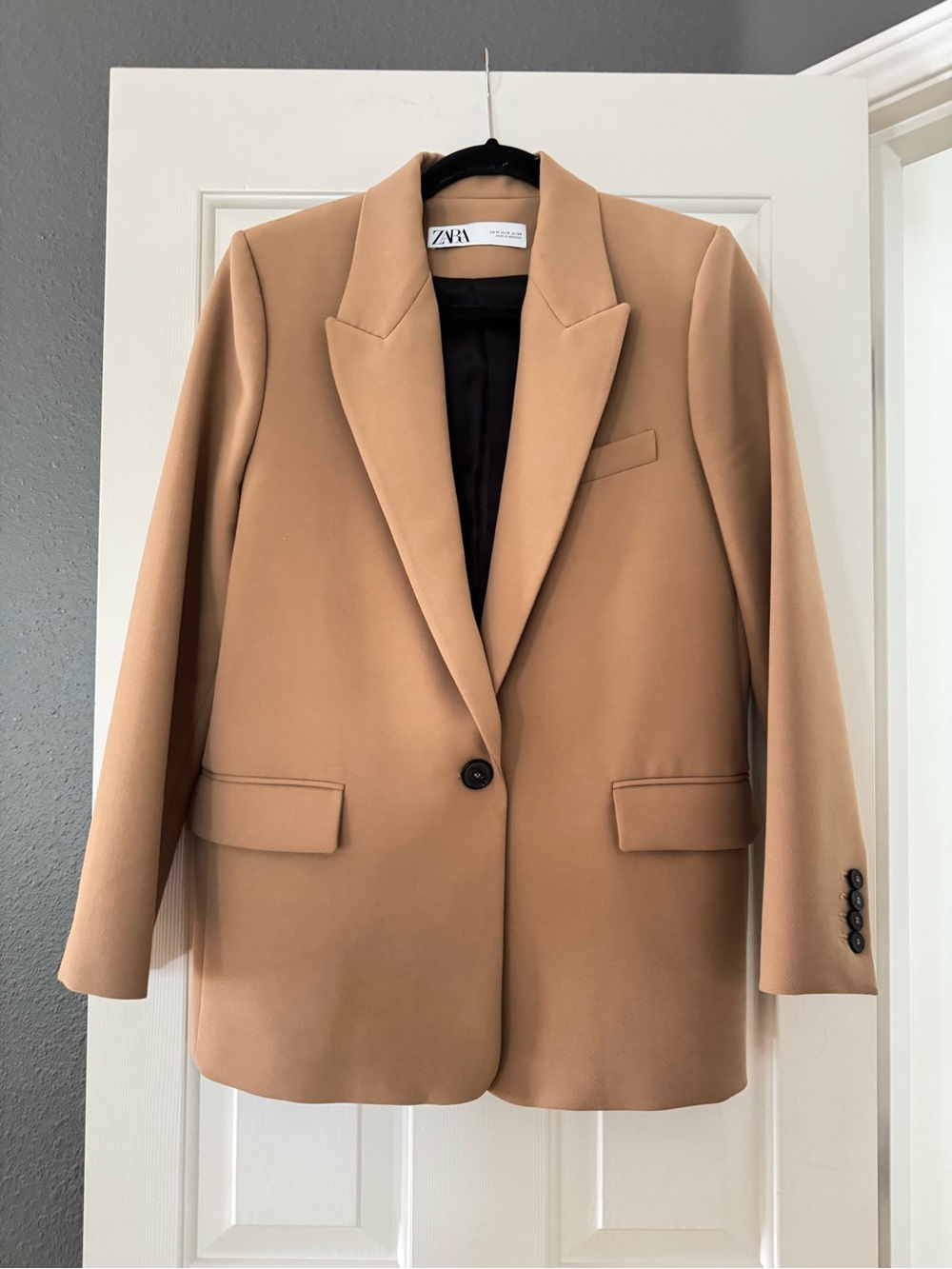 Zara Camel Single-Button Tailored Blazer